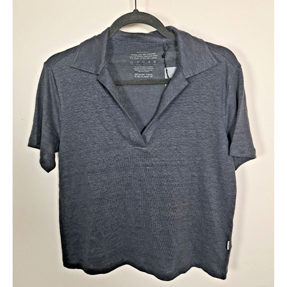 Ecoalf Polo Shirt Womens X-Small Gray Troms 100% Linen Short Sleeve